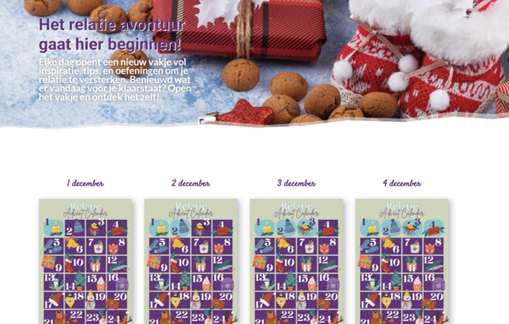 Relatie Adventskalender online Voorbeeld van hoe de webpagina eruit ziet van de relatie adventskalender